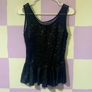 *3 for $12* Black Sequin Sweetheart Peplum Top with Mesh Insert